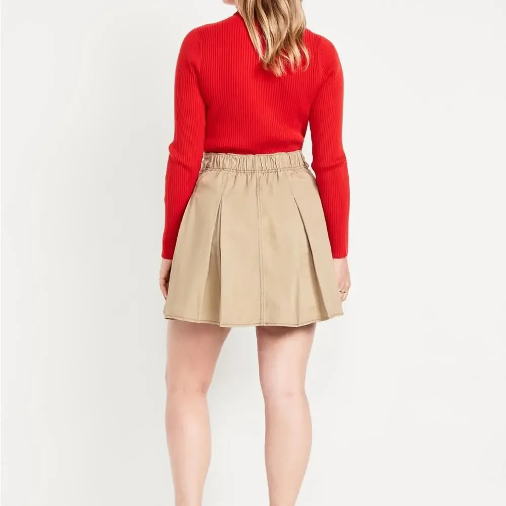 Old Navy Khaki High-Waisted Pleated Mini Skirt